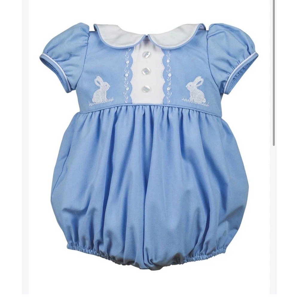 Proper Peony Baby Girls Easter Bubble - Blue Blanche Bunny 12 Months